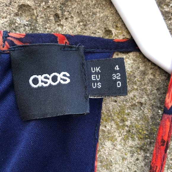 ASOS Red and Navy Floral Pleated Dress - Picture 5 of 10